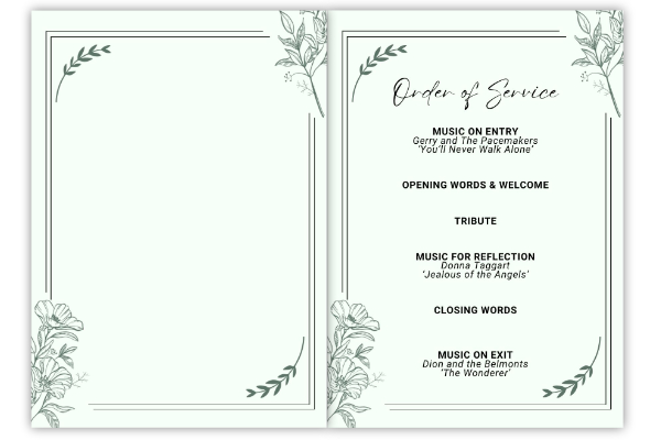 Green Floral Leaf Funeral Order of Service - Image 2