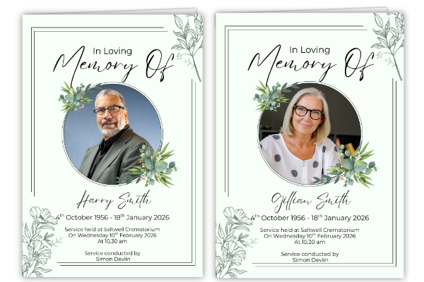 Sage Green Classic Personalised Order of Service Memorial programs.